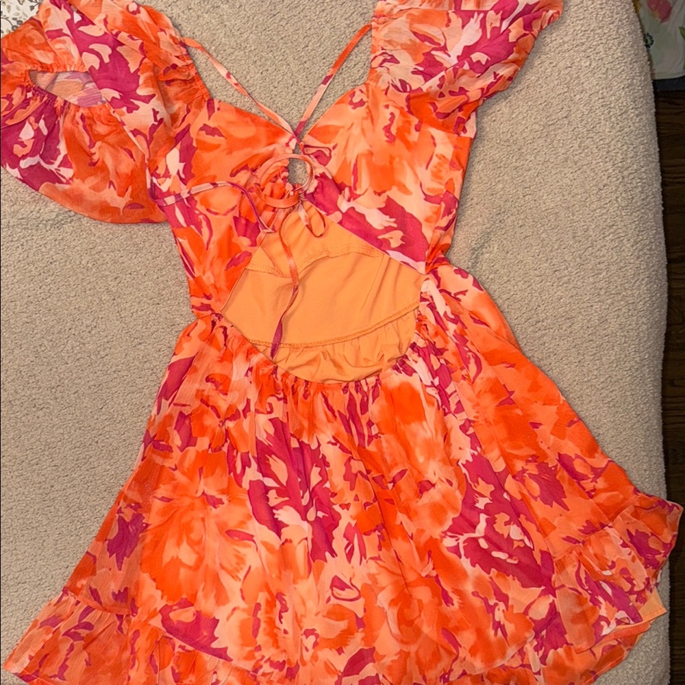 Vibrant Orange and Pink Floral Dress - Picture 2 of 2
